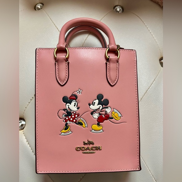 NEW Disney X Coach Blush Multi Leather Mini Tote Ice Skate Motif Mickey & Minnie - Picture 4 of 16
